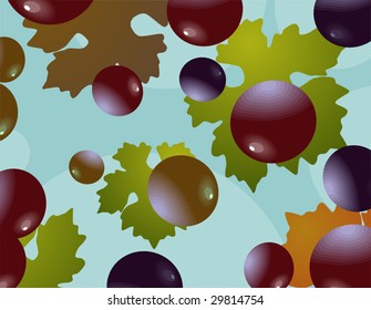 Illustration of Grapes with leaves	