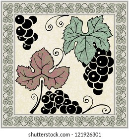 Illustration of grapes and leaves. border and design element./grapes and leaves