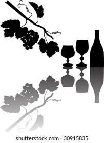 Illustration with grapes and leaves on white background
