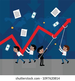 A illustration of a graph and men maintaining profits