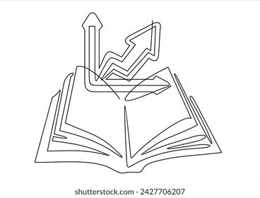 Illustration of graph on book.Continuous line drawing	