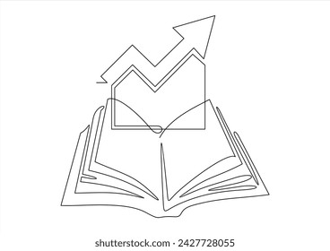 Illustration of graph on book.Continuous line drawing	
