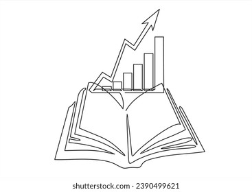 Illustration of graph on book.Continuous one line	