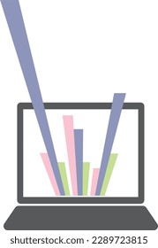 Illustration eines Graphen, der aus einem LCD-Bildschirm eines Computers herausspringt