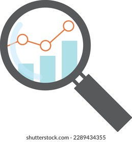 Illustration of a graph reflected in the lens of a magnifying glass
