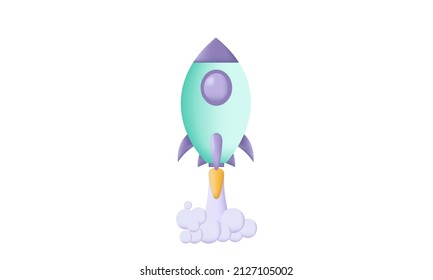 illustration graphic  3d design cartoon style minimal spaceship rocket icon. Toy rocket upswing ,spewing smoke. Startup, space, business concept.3d vector illustration