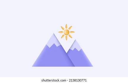 illustration graphic 3d mountain sun icon isolated on background. Trendy and modern vector in 3d style.