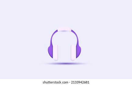 ilustración 3d auriculares reales púrpura en fondo blanco. 3.ª ilustración vectorial