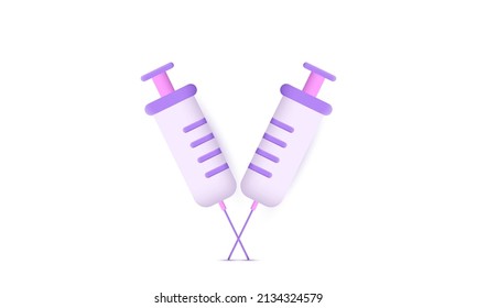 illustration graphic 3d realistic two syringe isolated on white background .Medicine concept. Can be used for many purposes.3d vector illustration