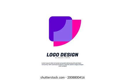 Illustration of graphic abstract creative company brand with multicolored transparent and flat design