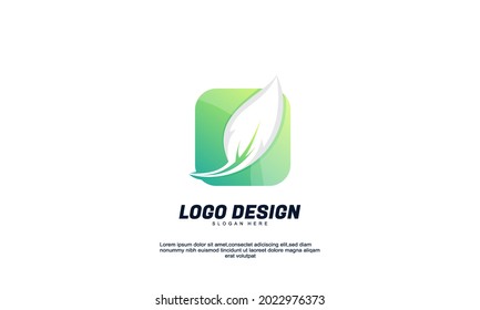 Illustration of graphic abstract creative idea leaf rectangle logo for business or company with colorful design template