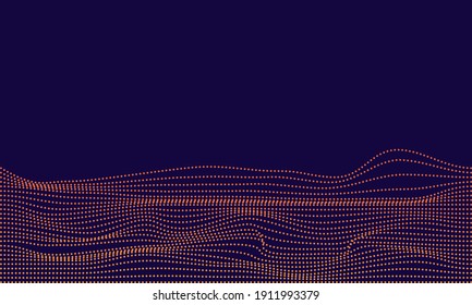 Illustration of graphic Abstract digital landscape with flowing particles. Cyber or technology background.