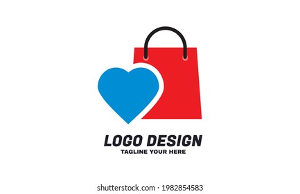 Illustration of graphic abstract love shop logo design template shopping logo design