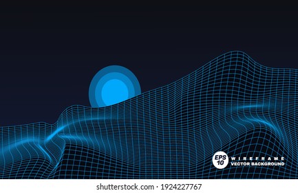 Illustration of graphic Abstract vector wireframe landscape background. Cyberspace grid. 3d futuristic