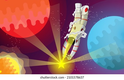 Illustration Graphic Of Astronout Catch The Star Perfect For Decoration Chidren Room, Poster, Wallpaper