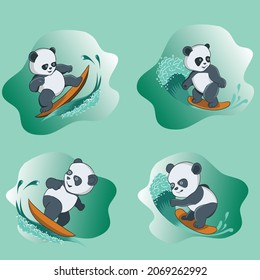 Illustration Graphic of Baby panda Surfing good for x banner poster mascot logos and drawing book