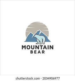 illustration graphic bear logos panda icon vector design mountain panorama view hills fauna hunt grizzly moon sun polar nature spring winter snow blue simple wildlife sunset sunrise animal mascot