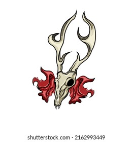 Illustration Graphic Of The Bone Deer with Horn Color Perfect For Design Tshirt, Logo Mascot