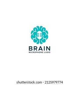 Illustration graphic of brain and microphone symbol make this logo look smart and unique. Perfect for podcast, standup, communication, etc.