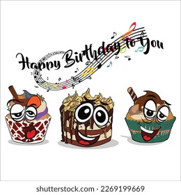 Illustration graphic of cake singing happy birthday to you. 
Suitable design for creative art design, printing picture, decoration picture, birthday card, postcard etc