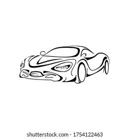 Ilustración gráfica del vector del coche con estilo de arte de línea negra. Perfecto para el logotipo del logotipo de automoción, etc.