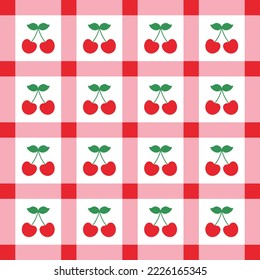 Illustrationsgrafik einer Kirschfrucht-Kombination mit einem süßen Muster-Prüfmuster-Hintergrund.
