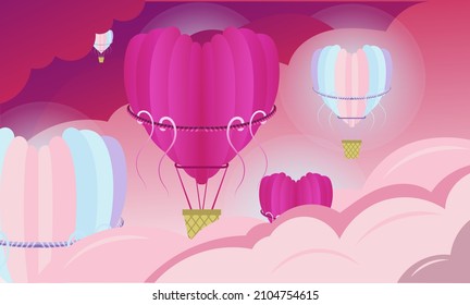 Ilustración Gráfico de Cloud Shapes a Love Baloon Air Perfect For Greeting Card, Wallpaper, Background, Poster, San Valentín Day