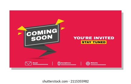 illustration graphic coming soon banner cover for social media marketing. You are invited stay tuned social media cover banner in red and black color.