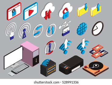 illustration of graphic computer icons set concept in isometric 3d graphic