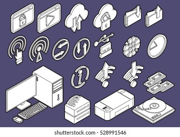 illustration of graphic computer icons set concept in isometric 3d graphic