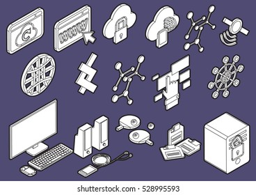 illustration of graphic computer icons set concept in isometric 3d graphic