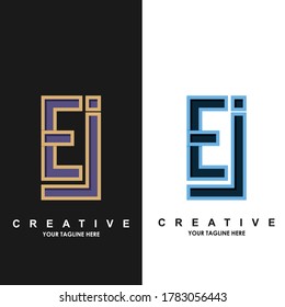 Illustration of graphic creative letter logo initial e j colorful design template