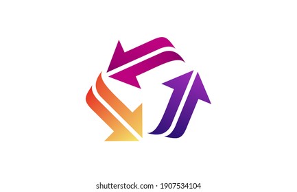 Illustration of graphic curved shapes arrows color design logo template for business company  and financ