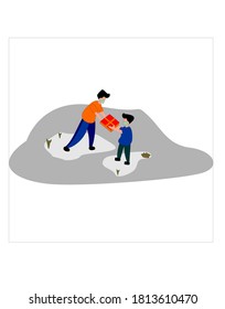 Illustration graphic design of giving something to people. This illustration good  to use in website, banner, etc about helping hand and giving something to other people.