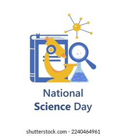 Illustration graphic design for posters, flyers, brochures and social media for National Science Day. Vector illustration.