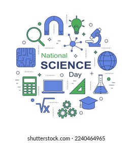 Illustration graphic design for posters, flyers, brochures and social media for National Science Day. Vector illustration.