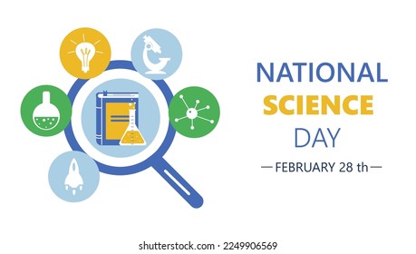 Illustration graphic design for posters, flyers, brochures and social media for National Science Day. Vector illustration.
