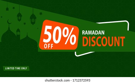 Ilustración Diseño Gráfico De Plantilla De Descuento De Ramadán. 50% descuento en Ramadán