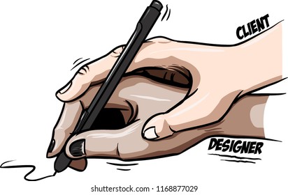 illustration of graphic designer againts their clients