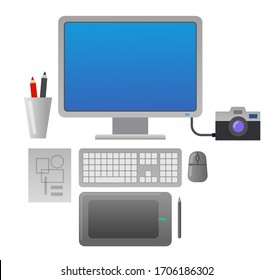 illustration of the graphic designer work place and equipment