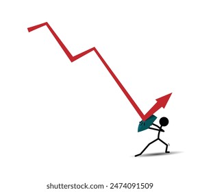 Abbildung eines Grafikdiagramms, das nach unten geht und von einem Schild reflektiert wird. . Verlust oder Niedergang. Flacher Designstil. Geeignet für den Einsatz in Berichten, Illustrationen, Präsentationen. Vektorgrafik Design Vorlage