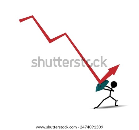 illustration of a graphic diagram going down and being reflected by a shield. . loss or decline. flat design style. Suitable for use in reports, illustrations, presentations. vector design template