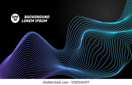 Illustration of graphic digital landscape with flowing particles and stars on horizon. Cyber or technology background