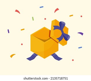 Illustration graphic elements with 3D gift boxes open and pollen scattered.