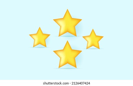 illustration graphic four yellow stars glossy colors. Achievements for games. feedback concept from client about employee of website.vector Realistic 3d design. Vector illustration