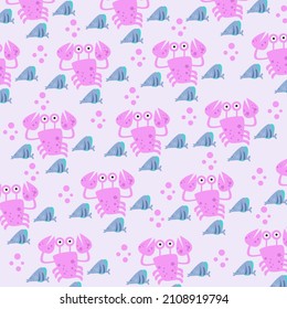 Illustration graphic hand drawn cute fish and funny crab pattern premium vector.
for kids and baby. print on fabric, clothes,linen, textile, wallpaper background
