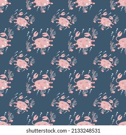 Illustration graphic hand drawn cute crab seamless pattern premium vector.