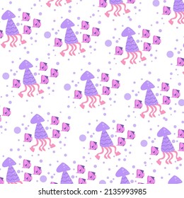 Illustration graphic hand drawn cute fish and giant squid pattern premium vector