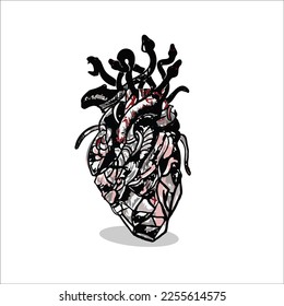 Illustration graphic of heart full with snake. Creative heart graphic.
Suitable design for t-shirt, tattoo design, logo etc