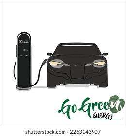 Illustration graphic image of an electric car that is charging at the plug panel.
Suitable design for t-shirt, campaign board, banner, logo etc